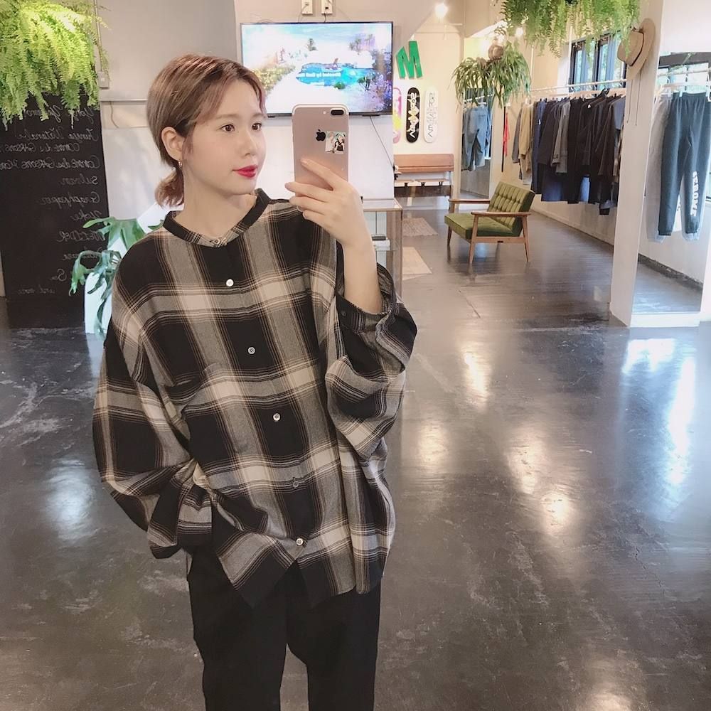 Graphpaper Check Band Collar Big Sleeve Shirt"BLACK CH"スタイル.2019.9.11.