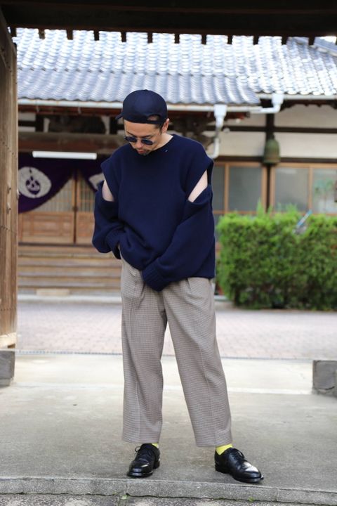 YOKE DETACHABLE FOLD UP SHARE KNIT"NAVY"スタイル2019.9.23.