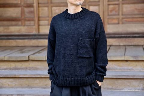 WELLDER Solid Color Low Gauge Hand Machine Knit"BLACK"スタイル.2019.9.13.
