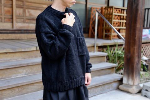 WELLDER Solid Color Low Gauge Hand Machine Knit"BLACK"スタイル.2019.9.13.