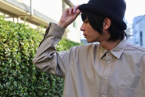 YOKE FOLD UP SHERE LONG SHIRTS"BEIGE"スタイル.2019.9.9.