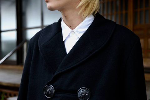 Yohji Yamamoto メルトンデカ黒釦ヘチマコートスタイル2019.10.23.
