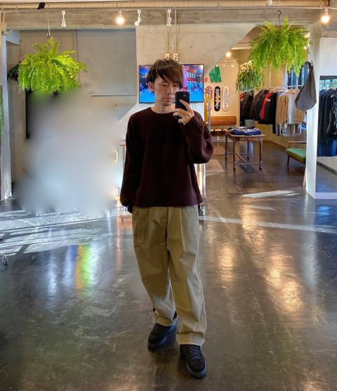 YOKE 7G ALPACA CARDIGAN RIB STITCH KNIT"BROWN"Style.2019.10.6.