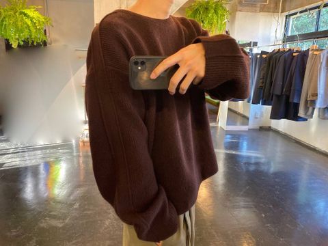 YOKE 7G ALPACA CARDIGAN RIB STITCH KNIT"BROWN"Style.2019.10.6.