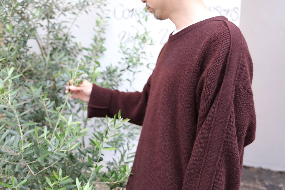 クリアランス セール YOKE ALPACA WOOL DOUBLE SLEEVES RIB KNIT