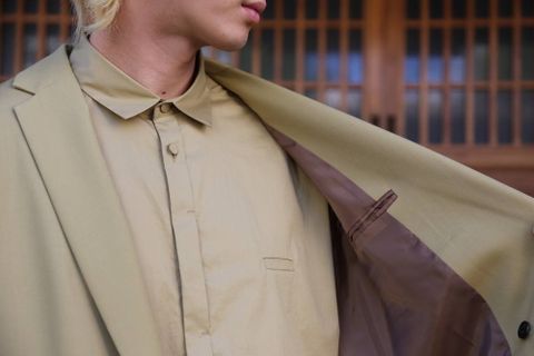 Dulcamara よそいきスリムテーパードパンツ"SAND YELLOW"スタイル.2019.10.4.