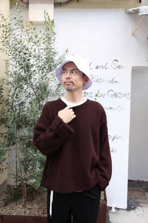 YOKE 7G ALPACA CARDIGAN RIB STITCH KNIT"BROWN"2019.10.1.