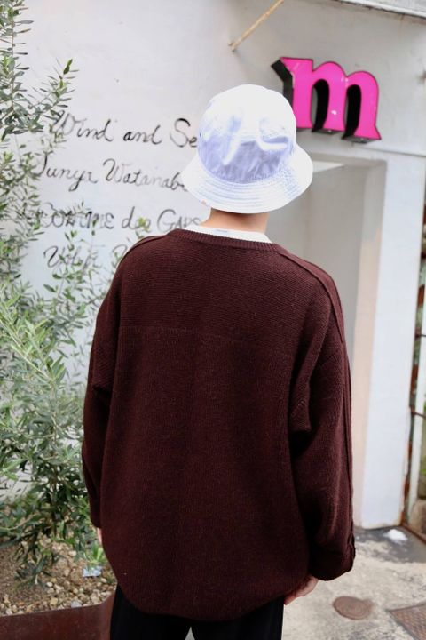 YOKE 7G ALPACA CARDIGAN RIB STITCH KNIT"BROWN"2019.10.1.