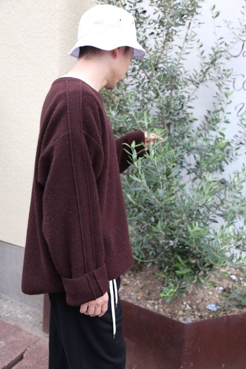 YOKE 7G ALPACA CARDIGAN RIB STITCH KNIT"BROWN"2019.10.1.