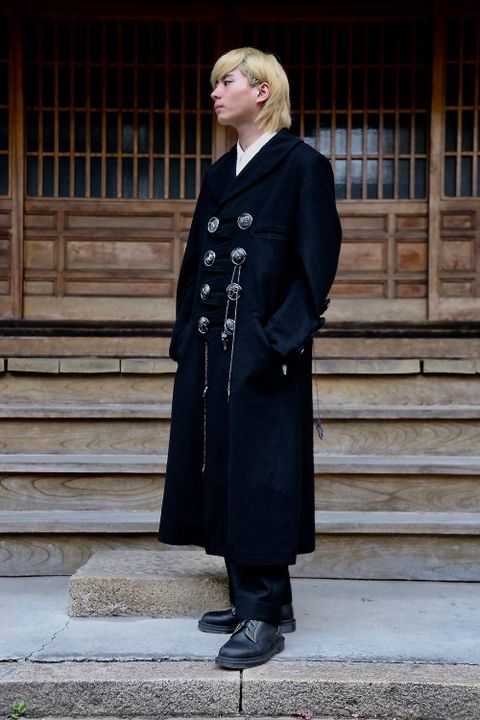 Yohji Yamamoto メルトンデカ黒釦ヘチマコートスタイル2019.10.23.