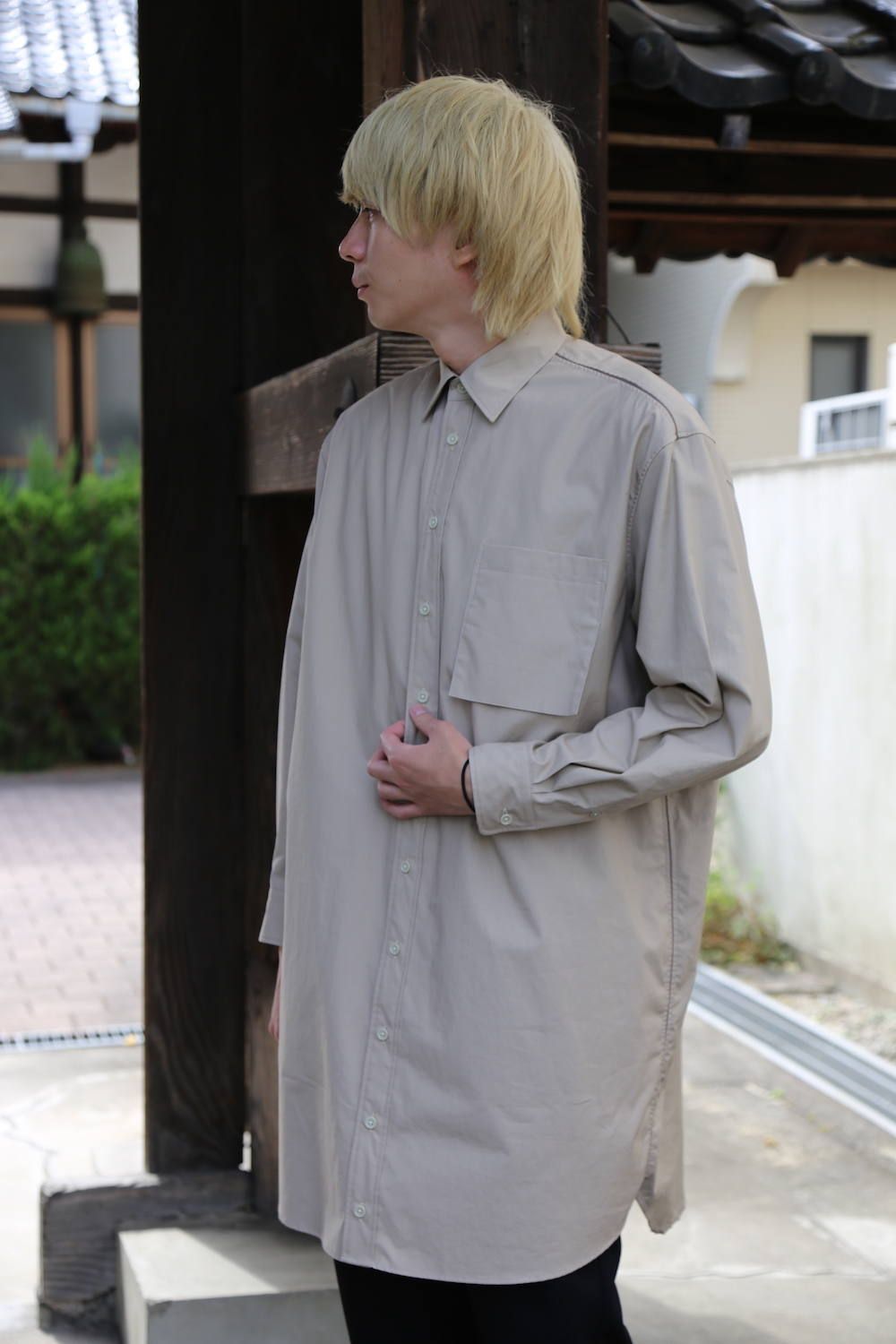YOKE FOLD UP SHERE LONG SHIRTS"BEIGE"スタイル.2019.10.15.