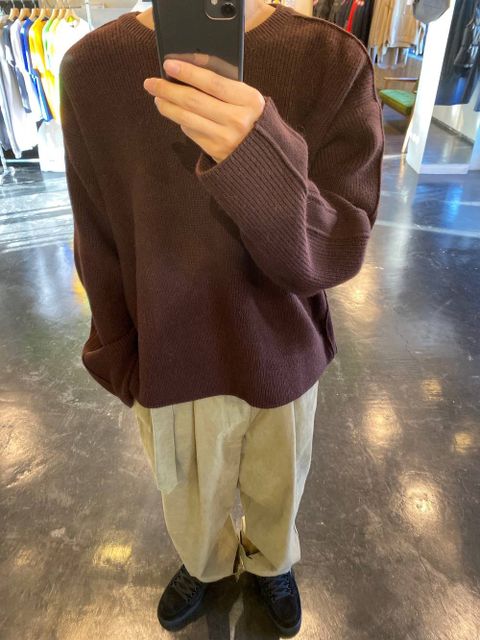 YOKE 7G ALPACA CARDIGAN RIB STITCH KNIT"BROWN"Style.2019.10.6.