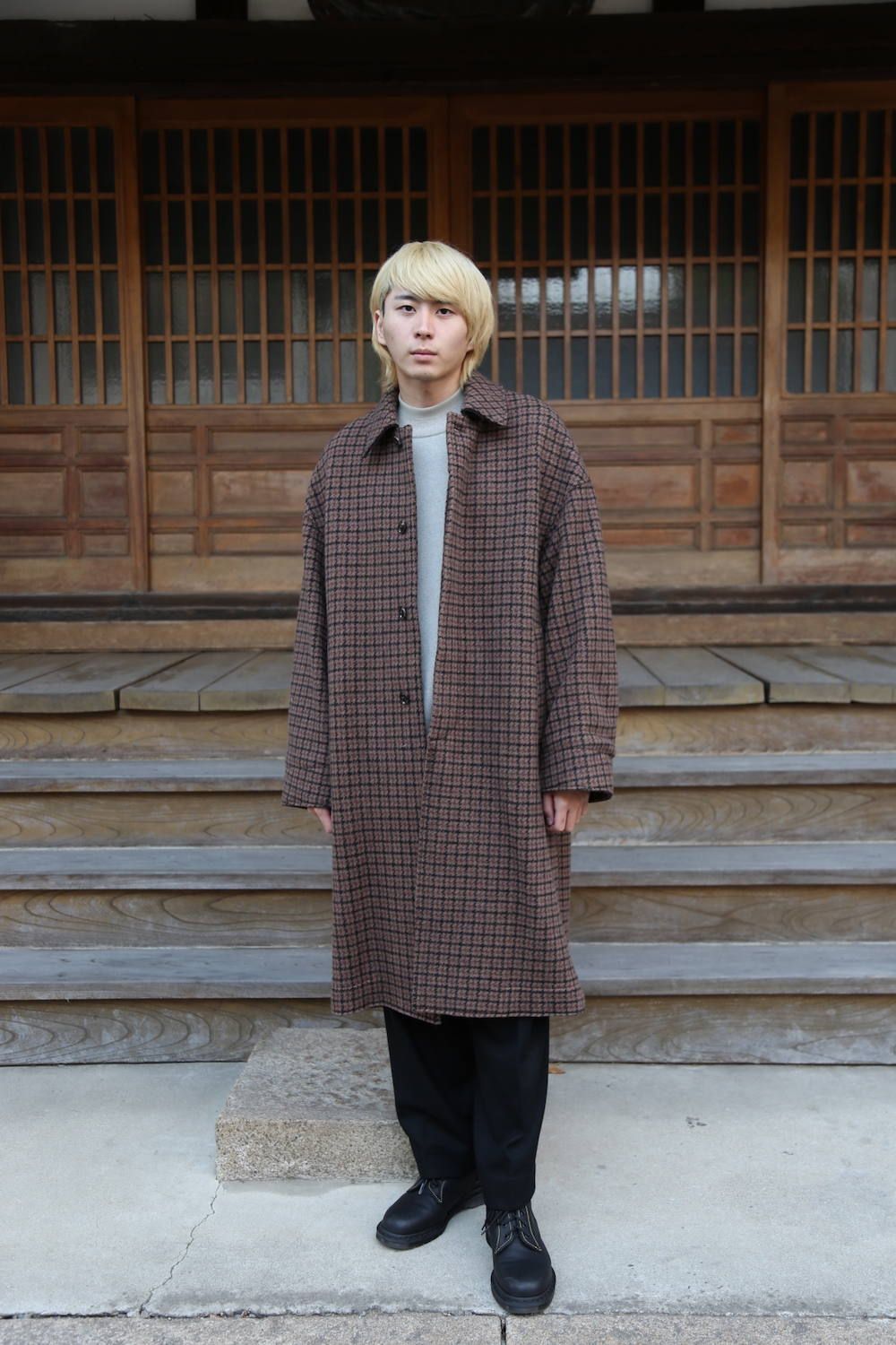 YOKE DOUBLE JQUARD KNIT BAL COLLAR COATBROWNスタイル.2019.11.4. | 509 | mark