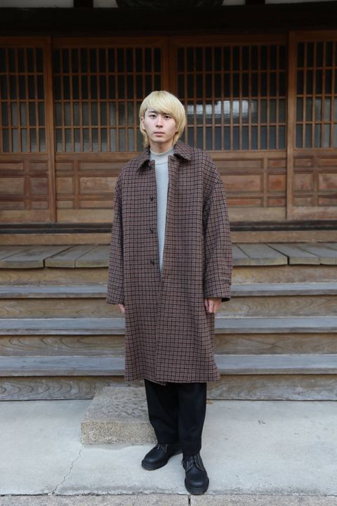 YOKE DOUBLE JQUARD KNIT BAL COLLAR COAT"BROWN"スタイル.2019.11.4.
