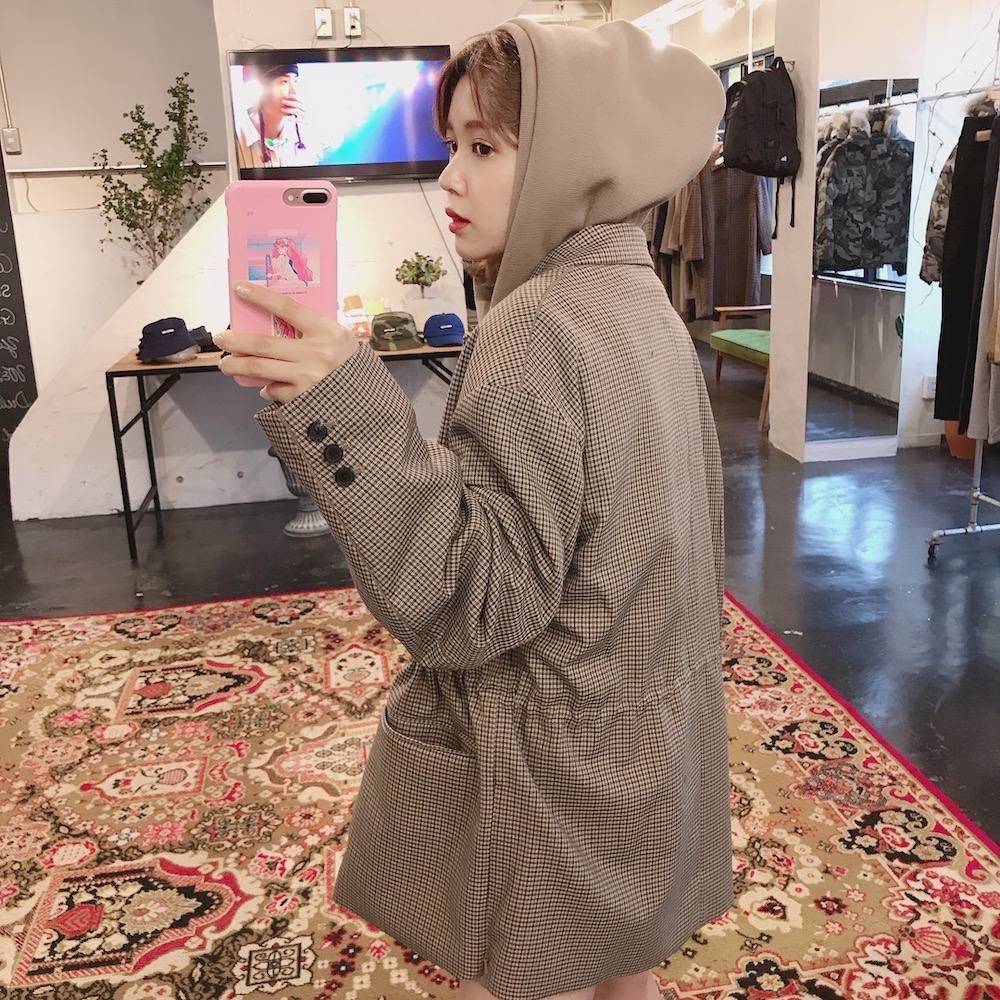 YOKE  LOOSE DOUBLE-BREASTED JAKCET"BEIGE PLAID"style.2019.11.24