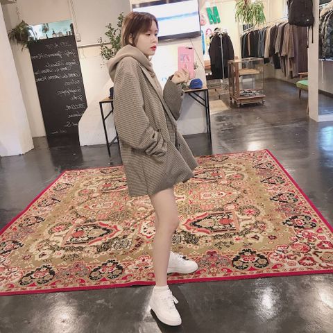 YOKE  LOOSE DOUBLE-BREASTED JAKCET"BEIGE PLAID"style.2019.11.24