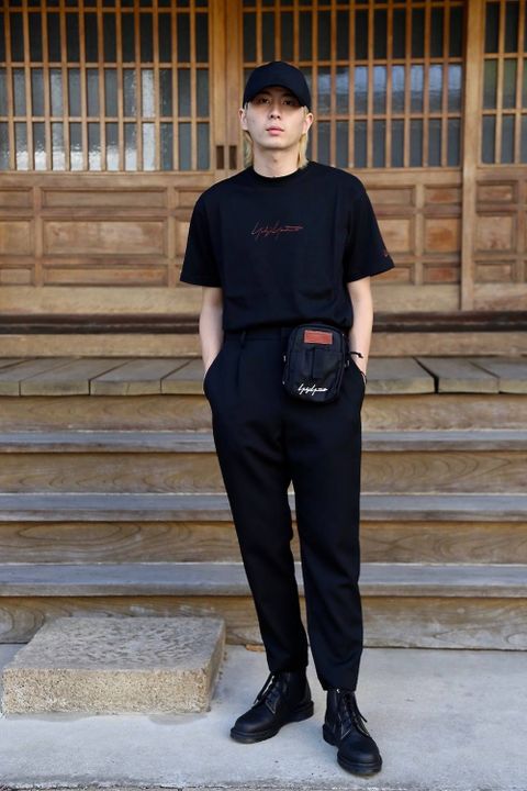 Yohji Yamamotoコットン Tシャツ"BLACK"スタイル2019.11.3.