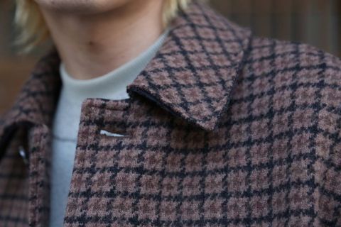 YOKE DOUBLE JQUARD KNIT BAL COLLAR COAT"BROWN"スタイル.2019.11.4.