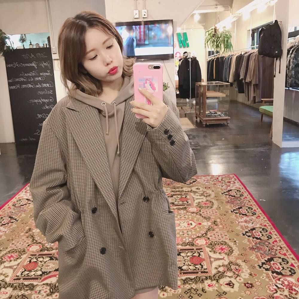 YOKE  LOOSE DOUBLE-BREASTED JAKCET"BEIGE PLAID"style.2019.11.24