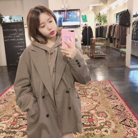 YOKE  LOOSE DOUBLE-BREASTED JAKCET"BEIGE PLAID"style.2019.11.24