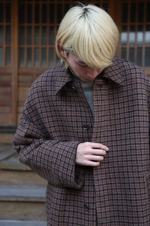 YOKE DOUBLE JQUARD KNIT BAL COLLAR COAT"BROWN"スタイル.2019.11.4.