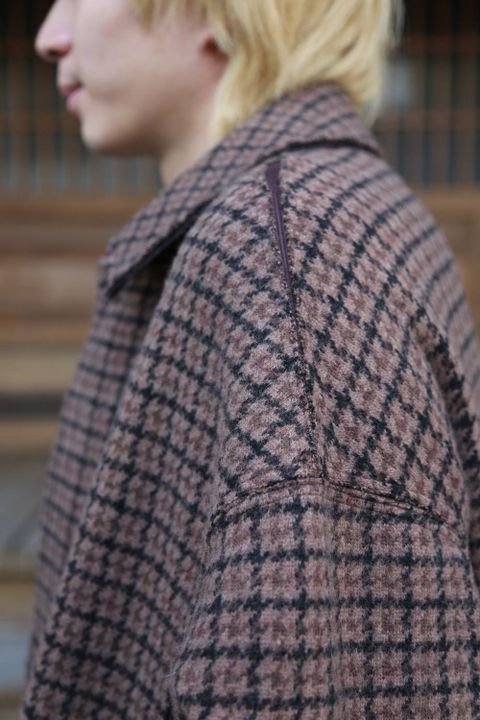 YOKE DOUBLE JQUARD KNIT BAL COLLAR COAT"BROWN"スタイル.2019.11.4.