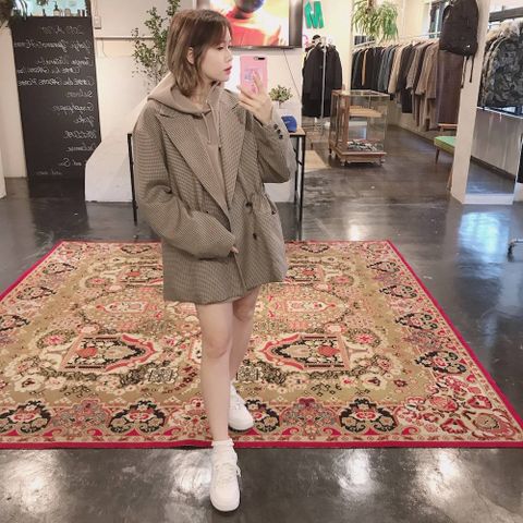 YOKE  LOOSE DOUBLE-BREASTED JAKCET"BEIGE PLAID"style.2019.11.24