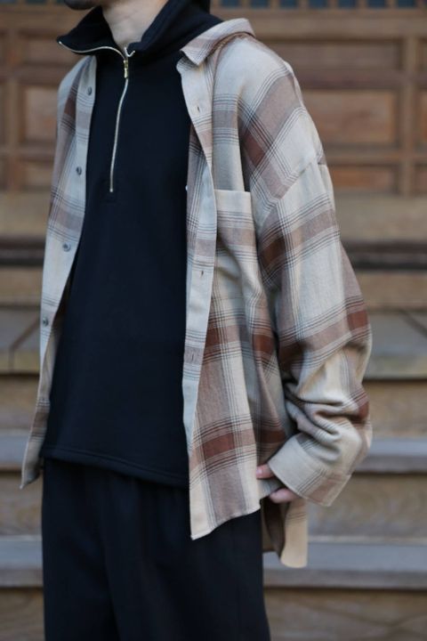 Graphpaper(グラフペーパー)Check Regular Collar Big Sleeve Shirt"BROWN CH"Style.2019.11.6.