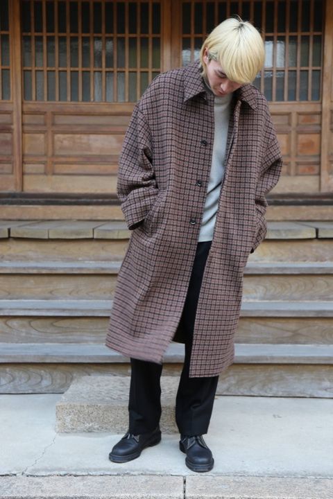 YOKE DOUBLE JQUARD KNIT BAL COLLAR COAT"BROWN"スタイル.2019.11.4.