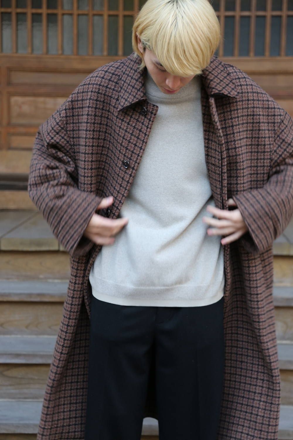 yoke double jquardknit balcollarcoat