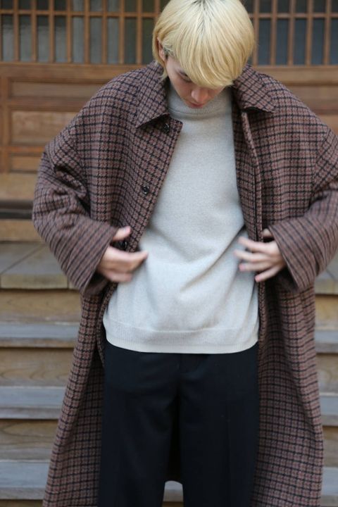 YOKE DOUBLE JQUARD KNIT BAL COLLAR COAT"BROWN"スタイル.2019.11.4.