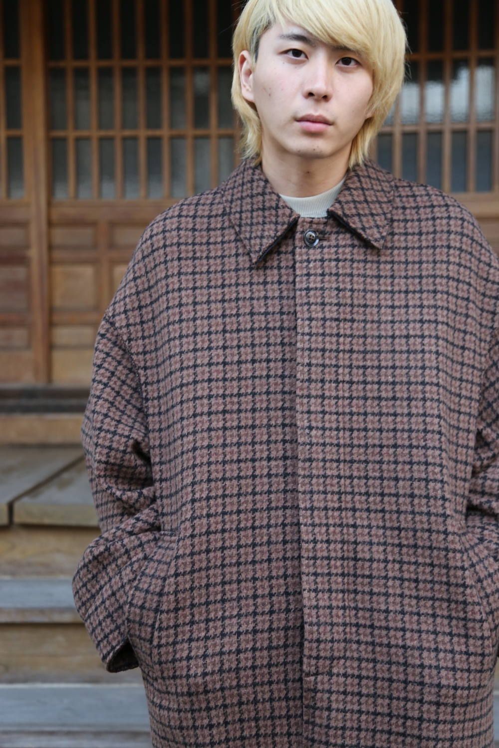 YOKE DOUBLE JQUARD KNIT BAL COLLAR COAT