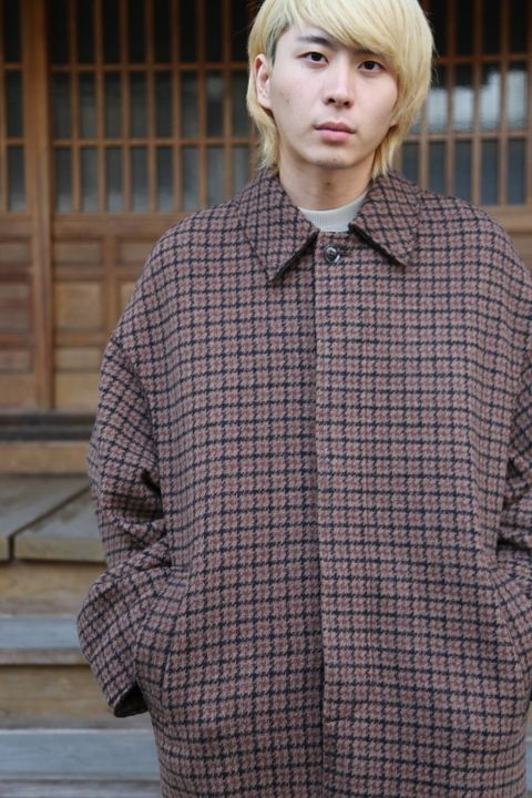 YOKE DOUBLE JQUARD KNIT BAL COLLAR COAT"BROWN"スタイル.2019.11.4.