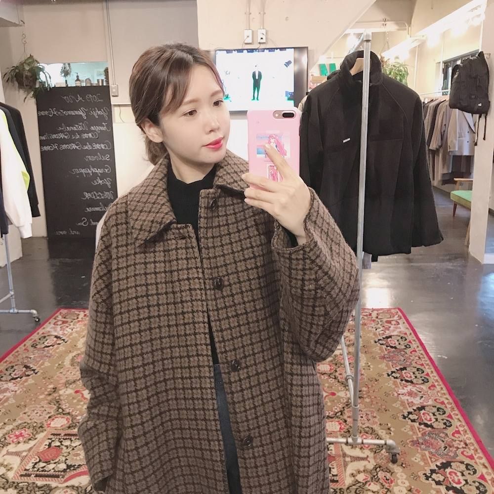 YOKE  DOUBLE JQUARD KNIT BAL COLLAR COAT"BROWN"style.2019.11.24