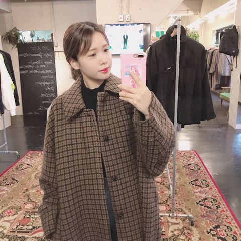 YOKE  DOUBLE JQUARD KNIT BAL COLLAR COAT"BROWN"style.2019.11.24