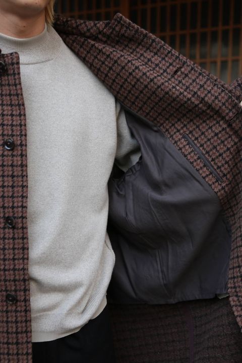 YOKE DOUBLE JQUARD KNIT BAL COLLAR COAT"BROWN"スタイル.2019.11.4.