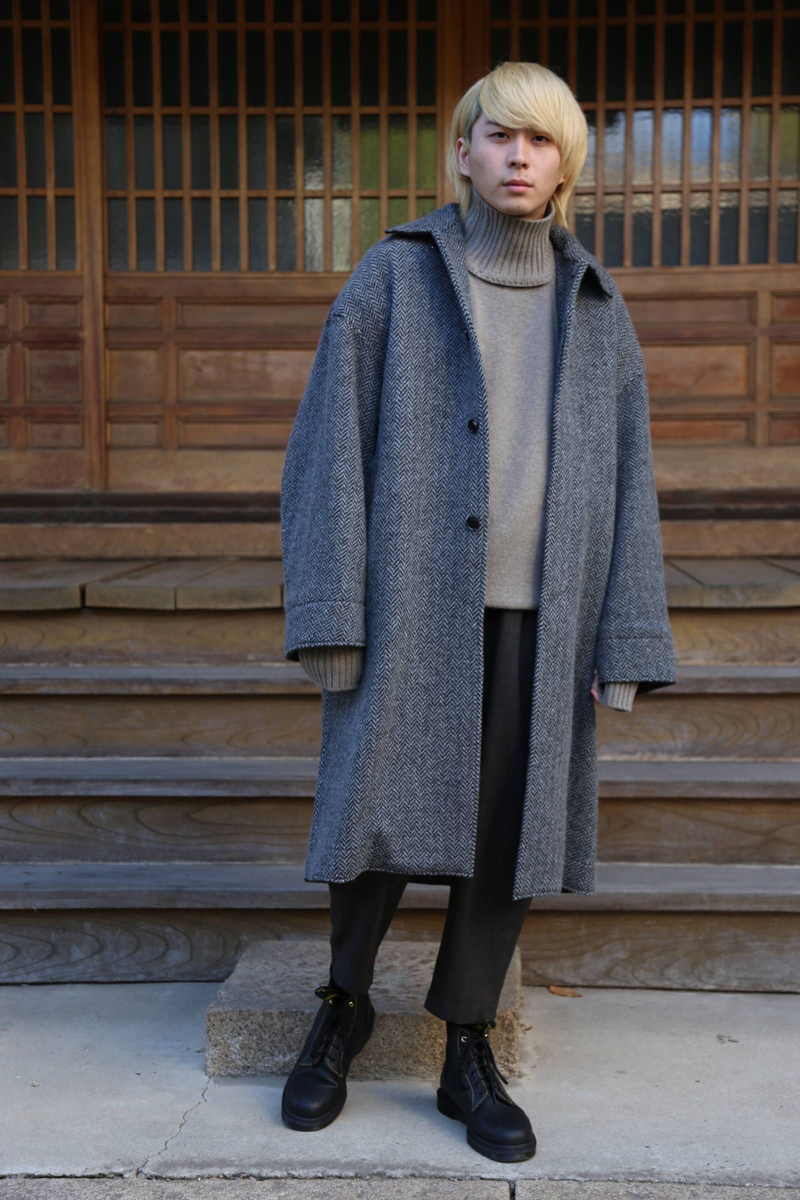 商品の特性上若干の毛羽立ち有りYOKE DOUBLE JQUARD KNIT BAL COLLAR COAT