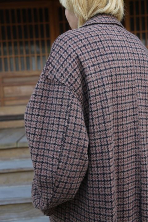 YOKE DOUBLE JQUARD KNIT BAL COLLAR COAT"BROWN"スタイル.2019.11.4.
