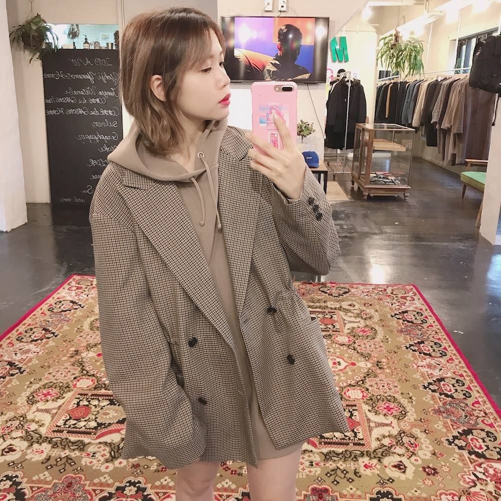 YOKE  LOOSE DOUBLE-BREASTED JAKCET"BEIGE PLAID"style.2019.11.24