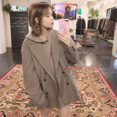 YOKE  LOOSE DOUBLE-BREASTED JAKCET"BEIGE PLAID"style.2019.11.24