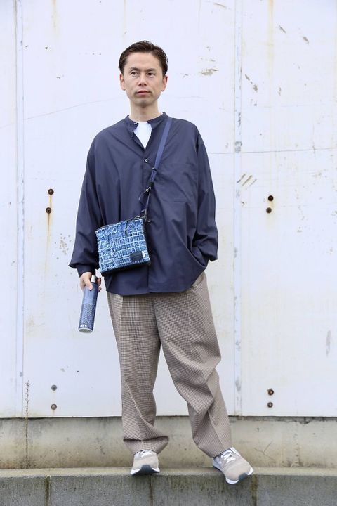 Graphpaper Broad L/S Oversized Band Collar Shirt"NAVY"スタイル.2020.1.28.