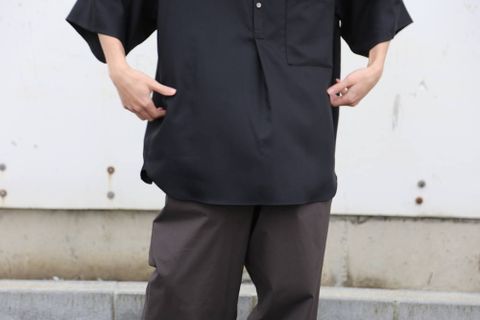 Graphpaper Silk Wool Stand Collar York Short Sleeve Shirt"BLACK"Style.2020.1.25.