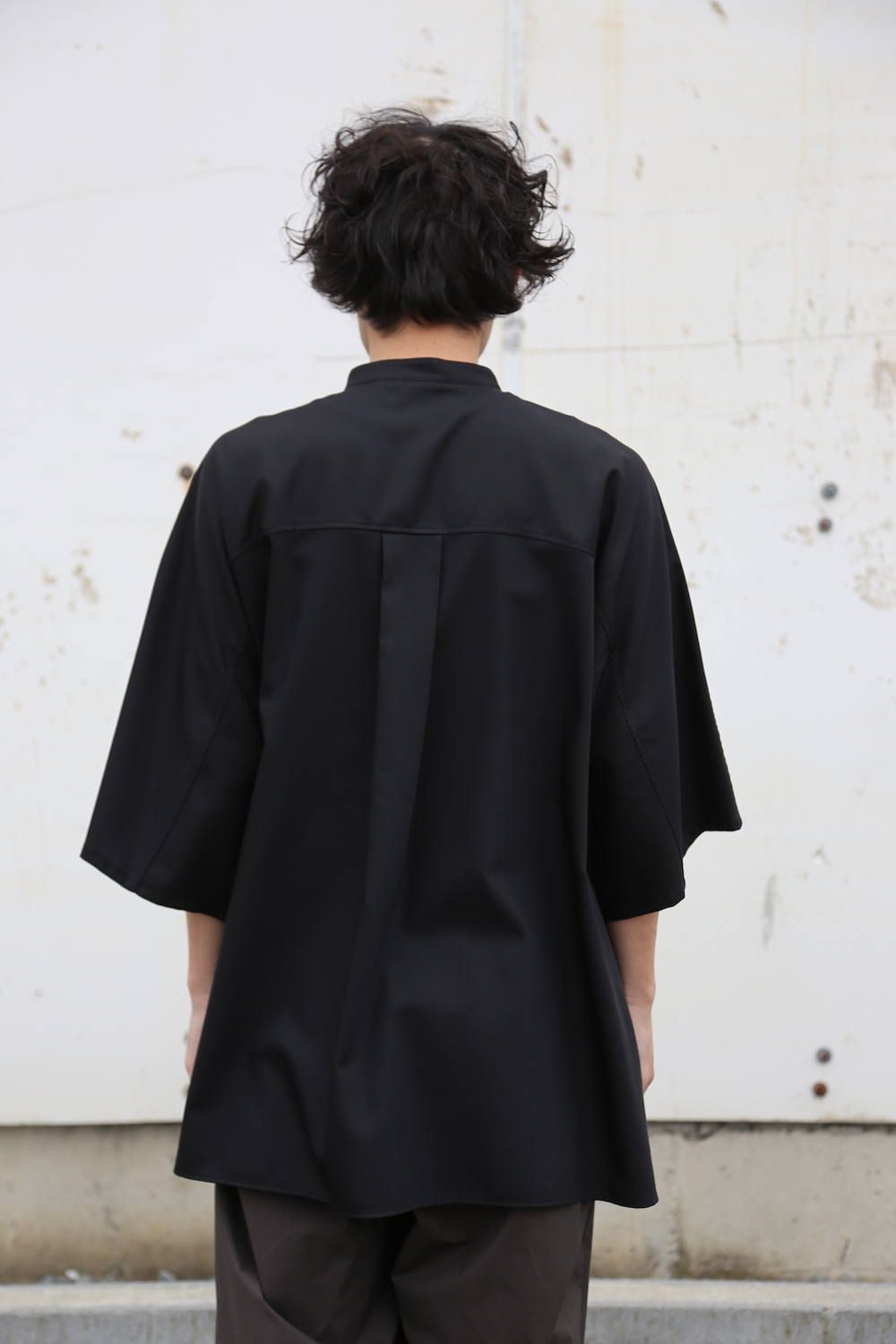 Graphpaper Silk Wool Stand Collar York Short Sleeve Shirt"BLACK"Style.2020.1.25.