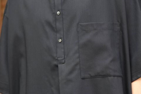 Graphpaper Silk Wool Stand Collar York Short Sleeve Shirt"BLACK"SETUP style.2020.1.25