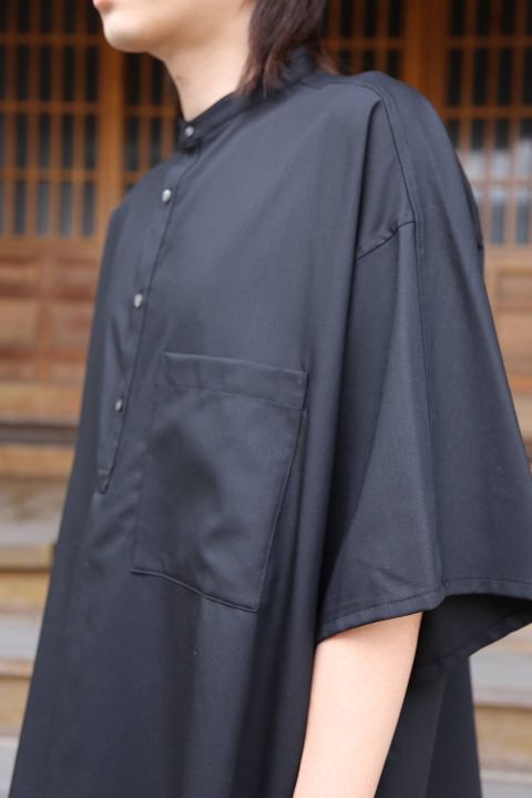 Graphpaper Silk Wool Stand Collar York Short Sleeve Shirt"BLACK"SETUP style.2020.1.25