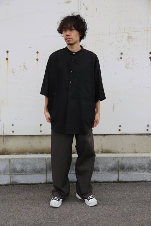 Graphpaper Silk Wool Stand Collar York Short Sleeve Shirt"BLACK"Style.2020.1.25.