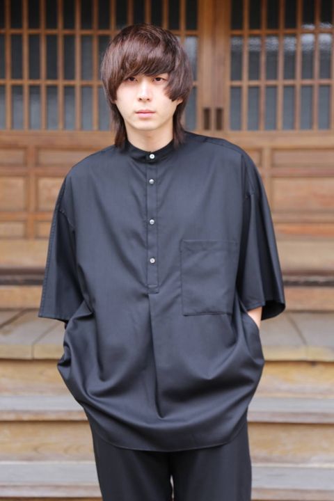 Graphpaper Silk Wool Stand Collar York Short Sleeve Shirt"BLACK"SETUP style.2020.1.25