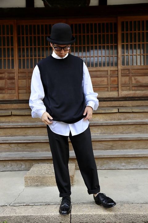 Graphpaper Suvin Vest"BLACK"スタイル.2020.1.27.