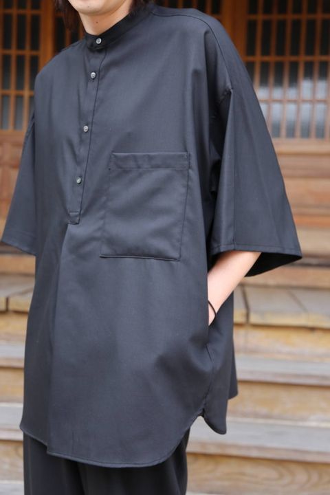 Graphpaper Silk Wool Stand Collar York Short Sleeve Shirt"BLACK"SETUP style.2020.1.25