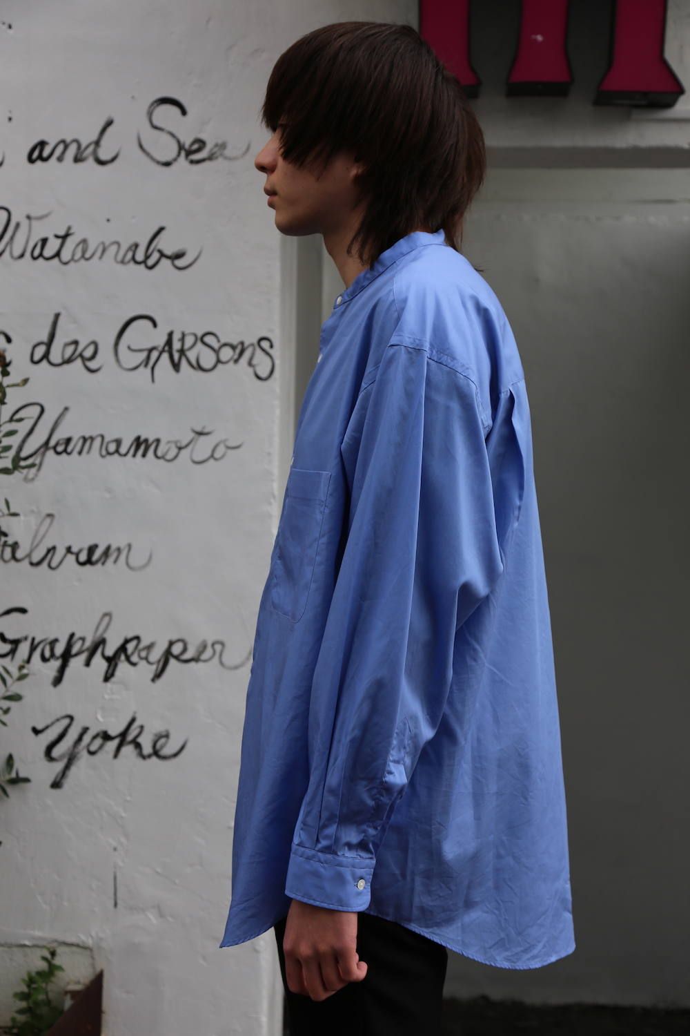 Graphpaper Broad L/S Oversized Band Collar Shirt"BLUE"style.2020.1.19.